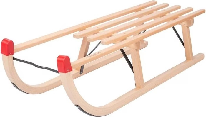 (90cm) Holz Schlitten Davos Winter Ski Schneerutscher mit Zugseil (DTL50090) - Braun