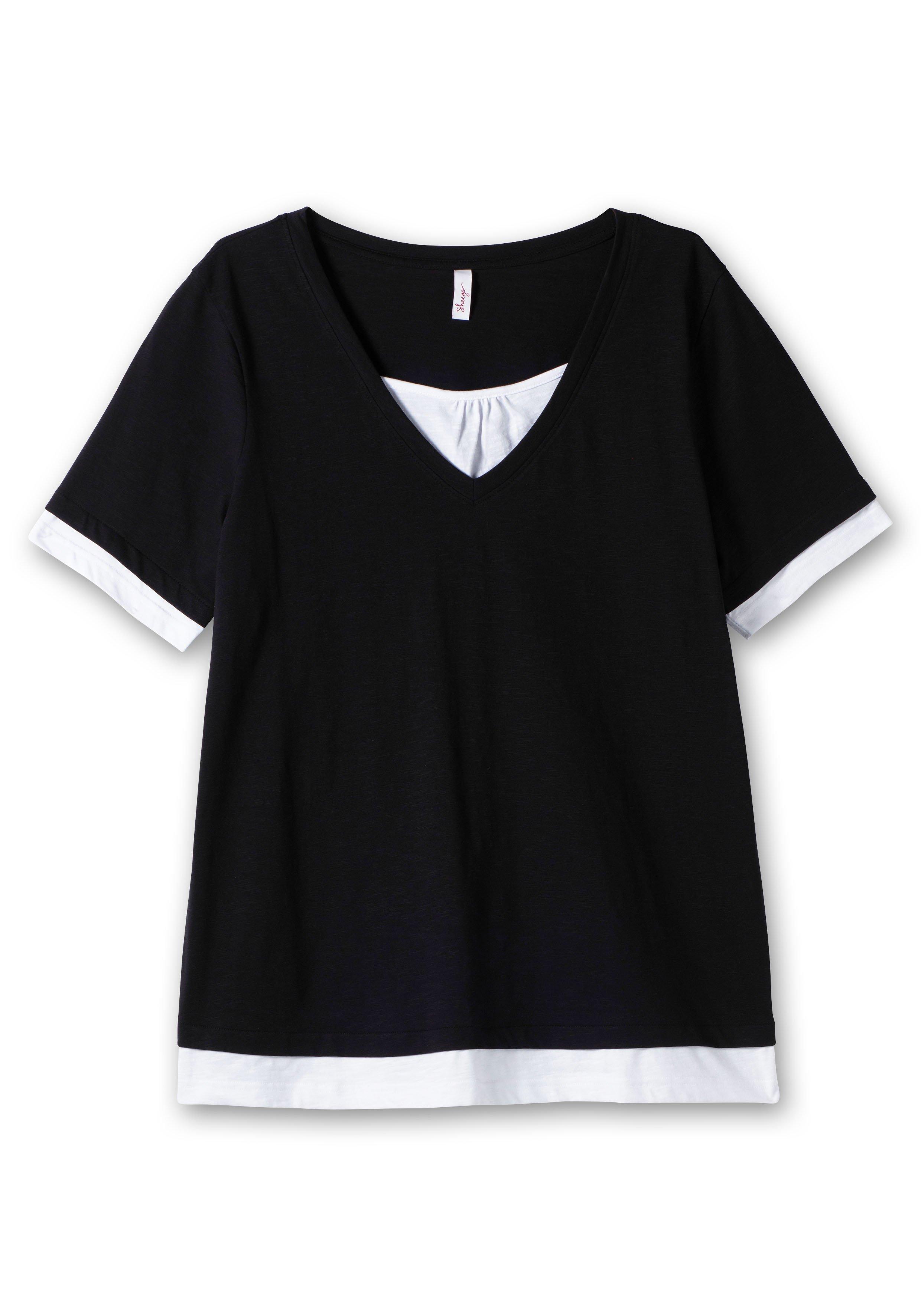 Jerseyshirt in 2-in-1-Optik, mit V-Ausschnitt