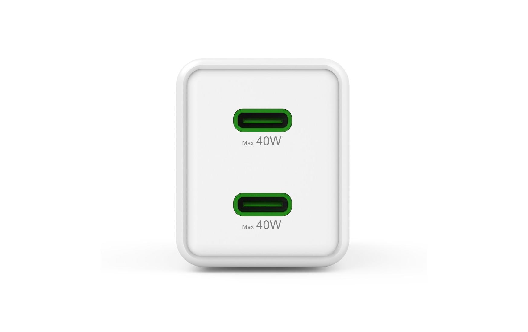 USB-Wandladegerät Gan charger 2x USBC 40 W WeissSuper-Mini-GaN-Ladegerät mit 2x USB-C