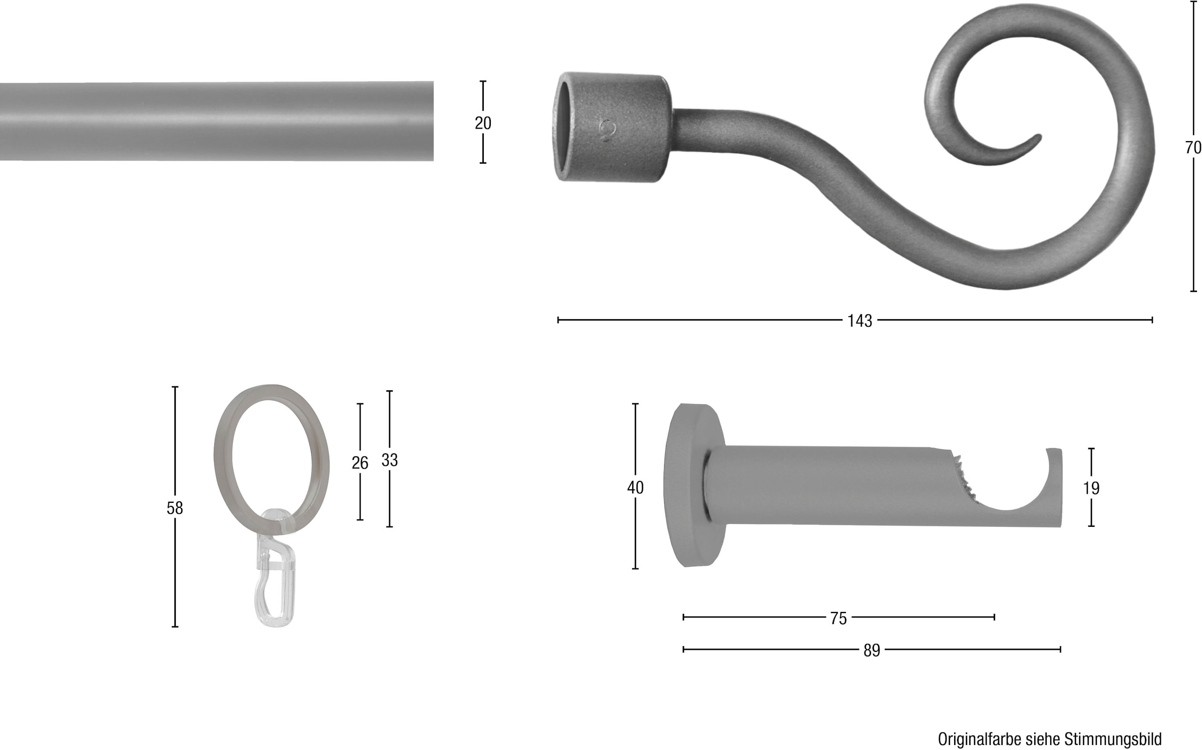 GARESA Gardinenstange »Ulli« 1 läufig-läufig Fixmass Fixlänge 120, 160, 200 cm, mit Ringe und Haken