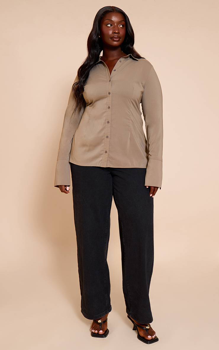 Marron Chemise Ajustée En Mousseline Grande Taille
