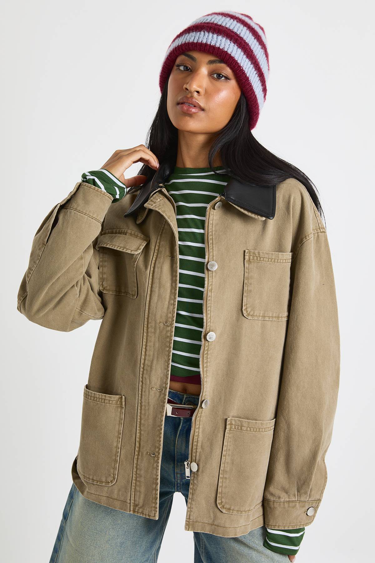 boohoo Veste de grange en synthétique à col contrasté