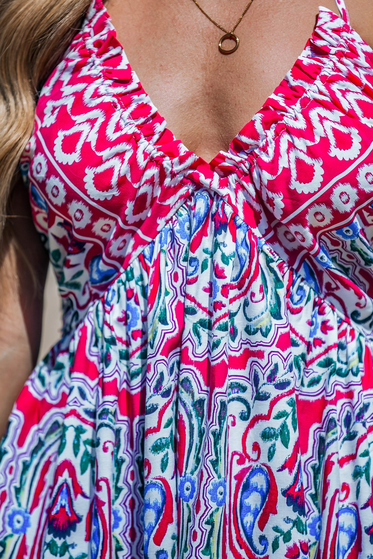 Robe mini à col licou en V boho rose