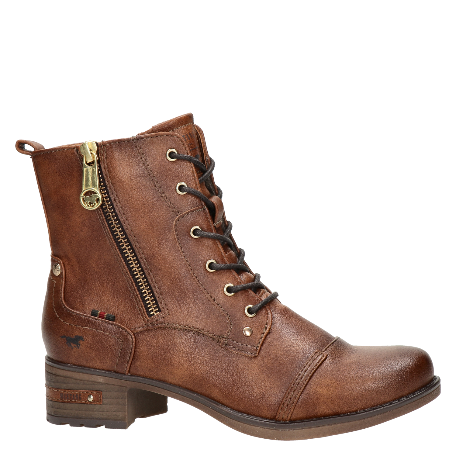 dames veterboot Mustang Cognac