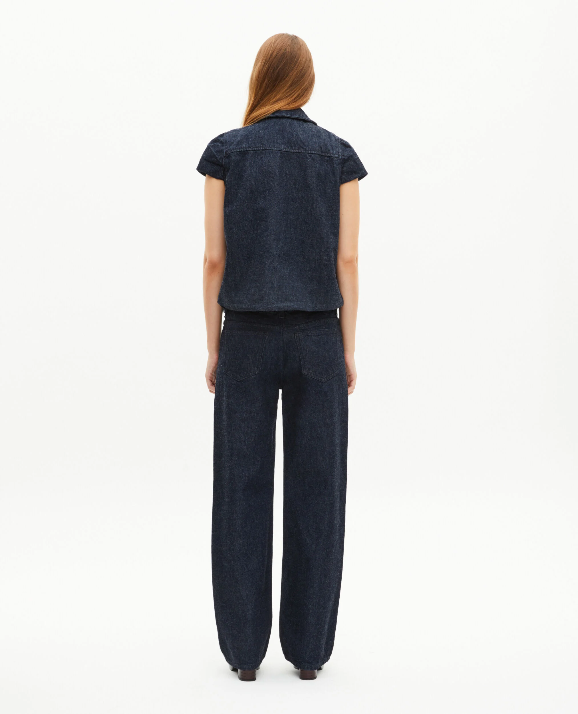 Blouson manches courtes en denim bleu foncé