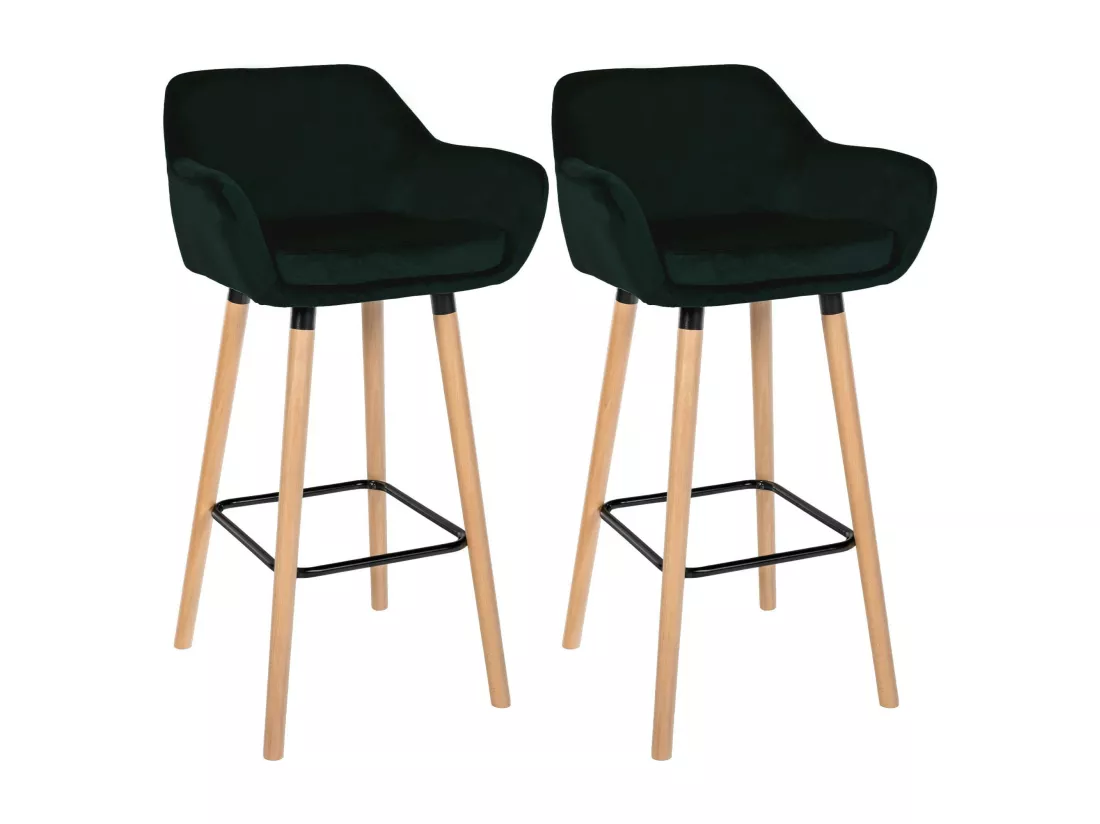 Lot de 2 Tabouret de bar - Velours & Chrome - Vert - Grant