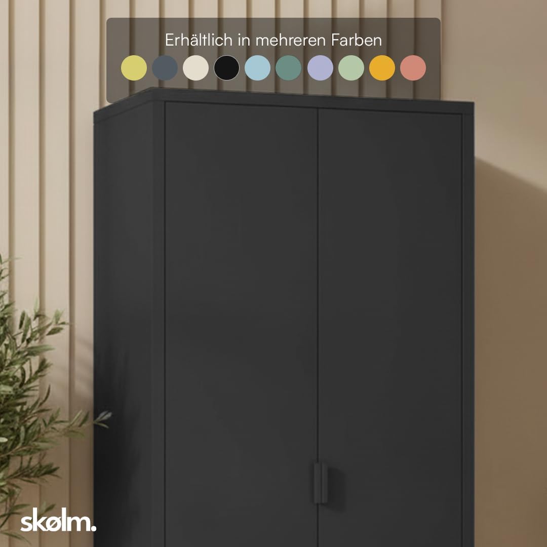 skølm Ituri Metallschrank Schwarz – Kleiderschrank mit 6 Fächern & 2 Kleiderstangen – Garderobenschrank Flur 80 cm breit – Schlafzimmerschrank Industrial Style – Stahlschrank für Wohnzimmer & Büro