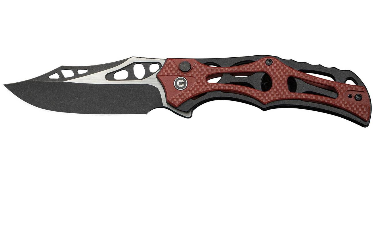 Civivi Biophase C23083C-1 Blackwashed Nitro-V, Black Aluminium Burgundy Coarse G10, zakmes
