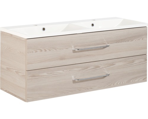 Badkamermeubelset FACKELMANN B.clever BxHxD 120 x 51 x 46 cm Frontkleur alaska essen met wastafel mineraal gegoten wit 82926