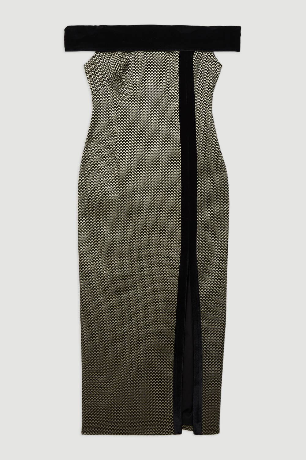 KarenMillen Petite Robe Midi Bardot Ajustée en Velours Mixte Jacquard Geo