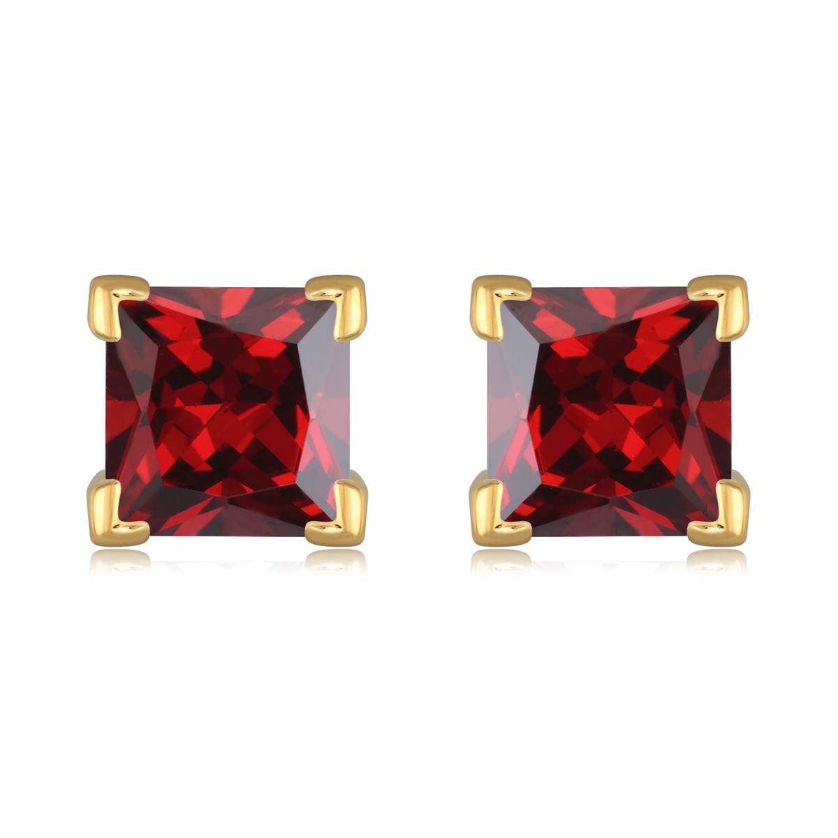 Boucles d'oreille plaqué or carré cubic zirconia imitation grenat
