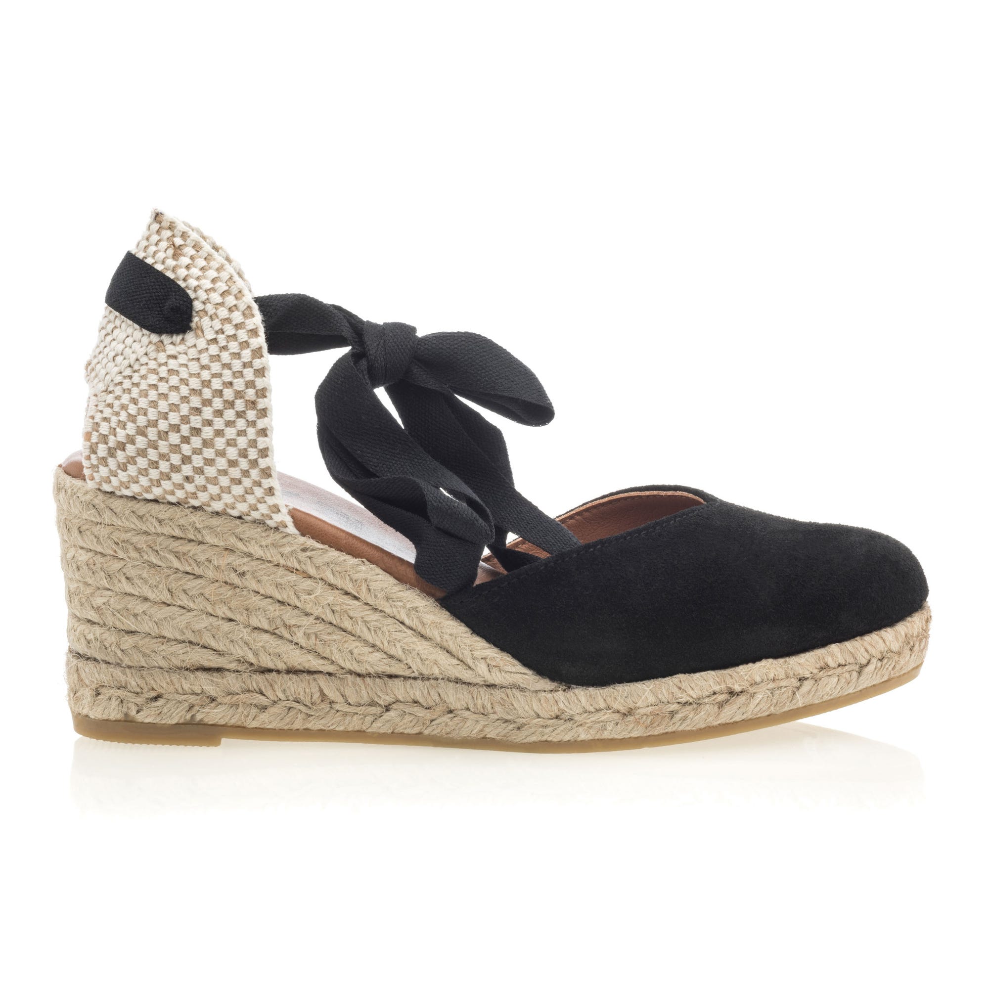 Espadrilles à talon compensé Femme en cuir noir