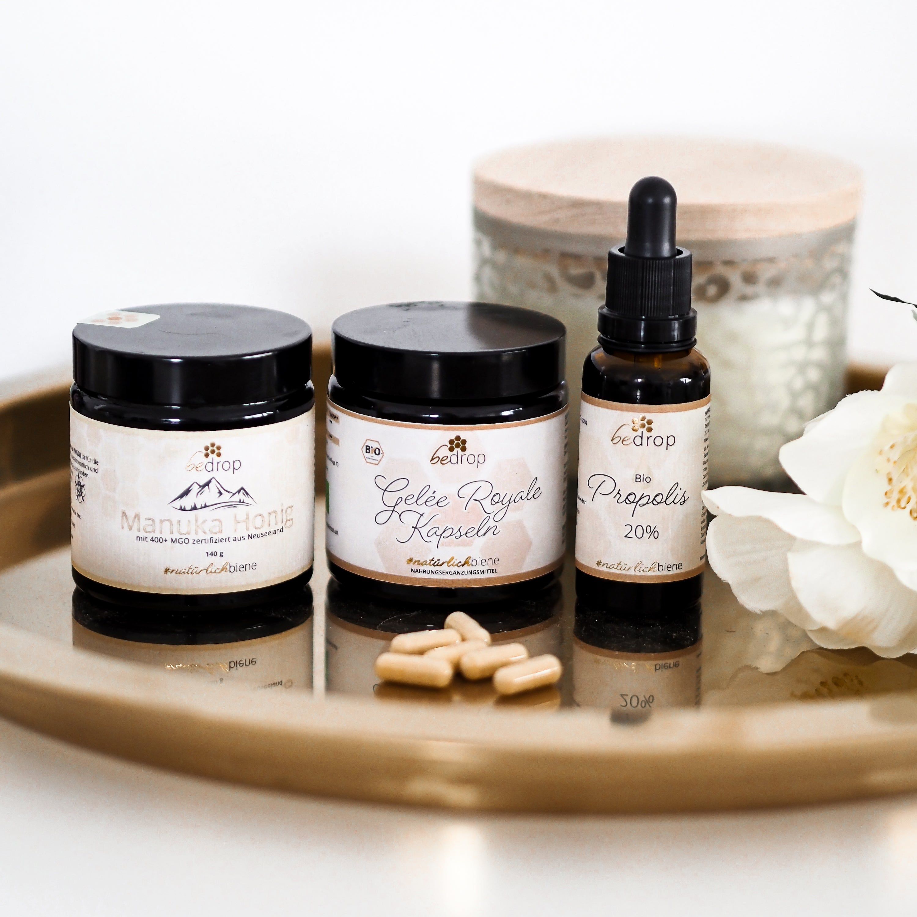 bedrop Bleib Stark-Set | Propolis Tinktur, Gelee Royal Kapseln & Manuka Honig