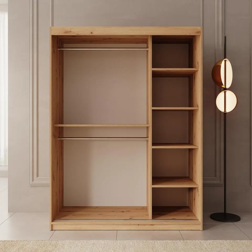 Meubella - Kledingkast Ulysses - Eiken - 150 cm - Met spiegel
