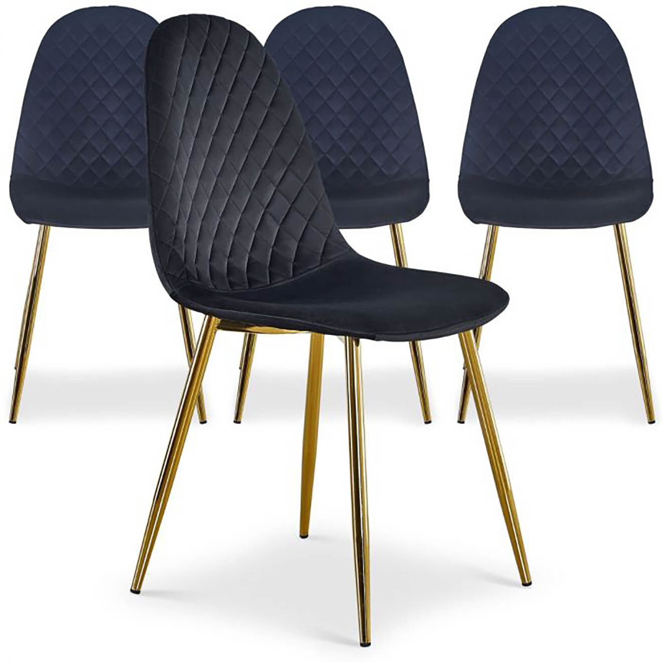 Menzzo 4 Chaises matelassées Norway velours noires - 44x56.5x87.5 cm