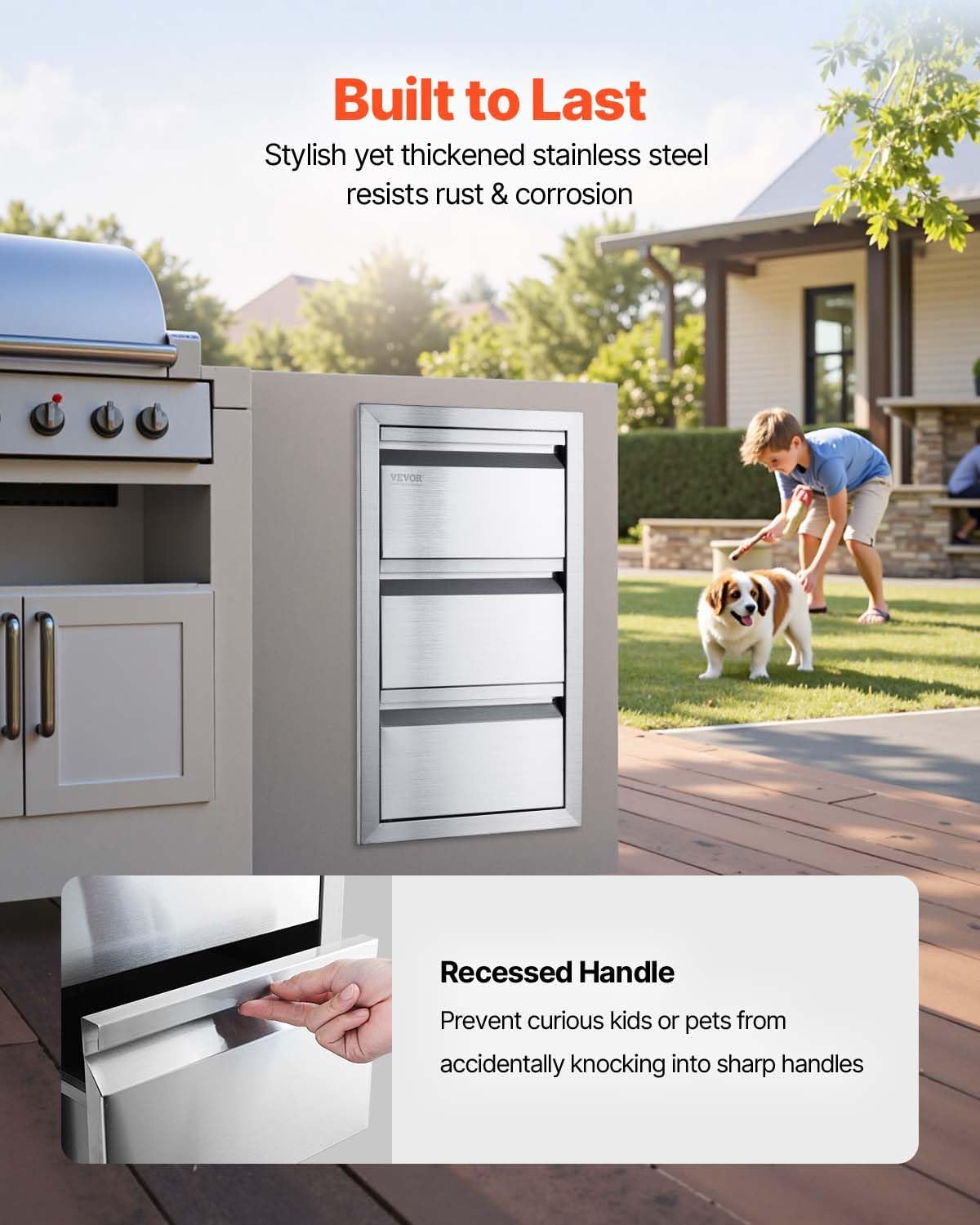 VEVOR 50 x 67cm Kamintür Dreistufig Edelstahl BBQ Tür Vertikal BBQ Island Tür