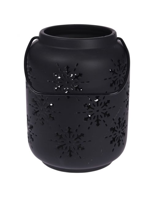 Homestyle Lantaarn Sneeuwvlok - Kerstversiering - 14x14x18.5 cm Zwart