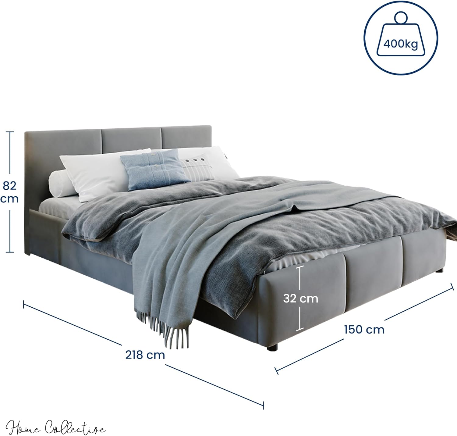 Home Collective Bett 140x200 cm Doppelbett Polsterbett Bettgestell mit Lattenrost aus Metall, hydraulischer Bettkasten, Samtbezug in hellgrau, viel Stauraum, modern & pflegeleicht