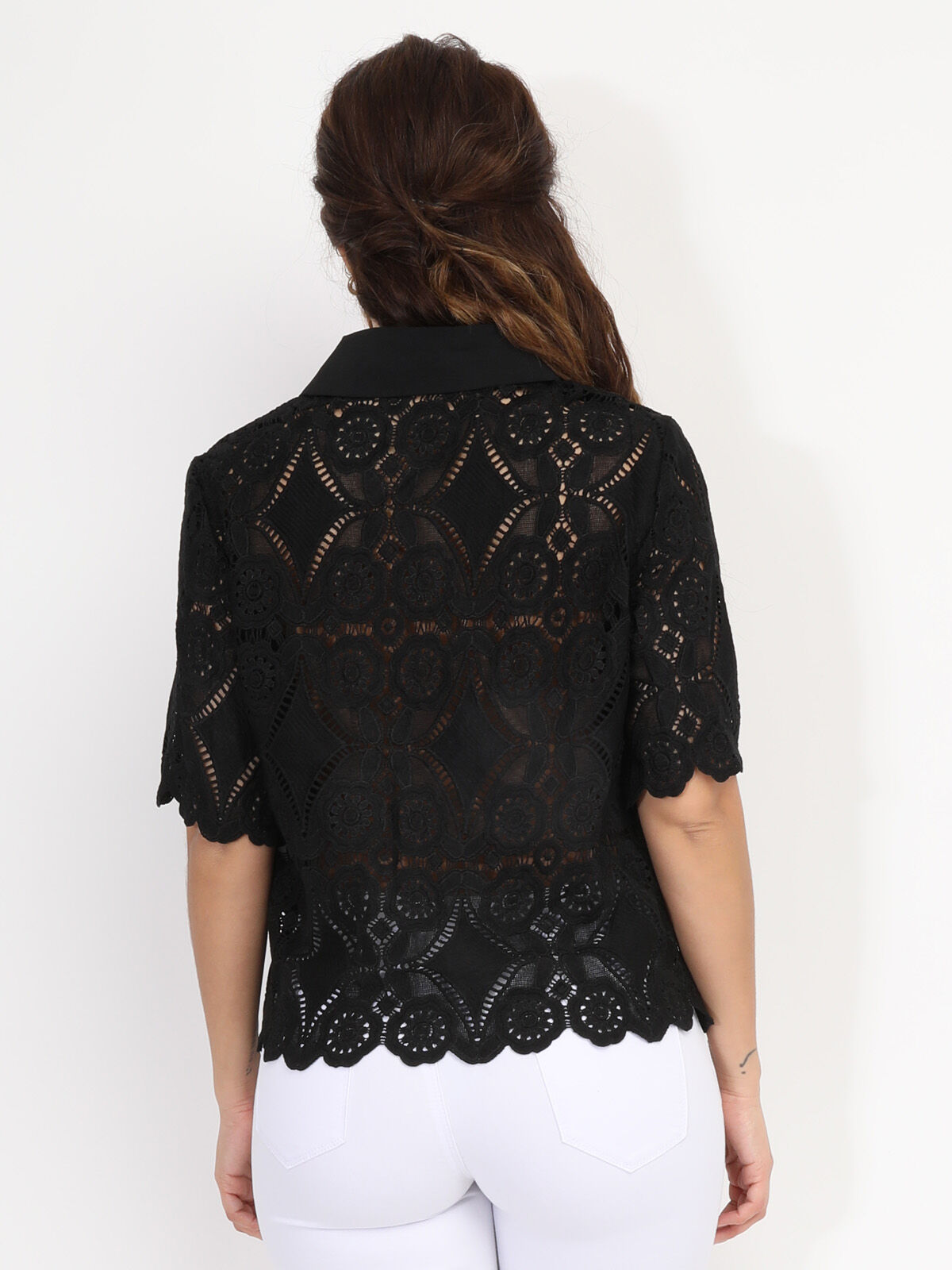 Chemise en dentelle crochet- Noir
