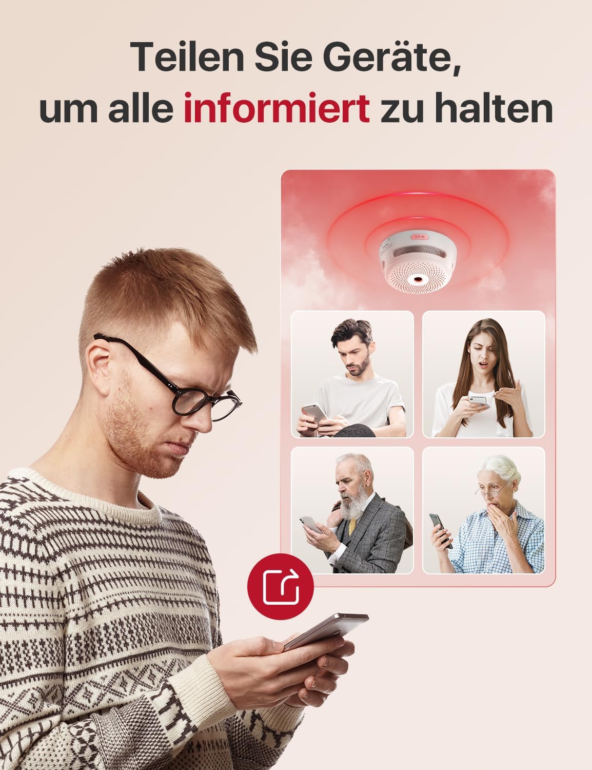 X-Sense Smart Rauchmelder XS01-M mit SBS50 Basisstation, Zertifiziert nach EN 14604, vernetzbare Funkrauchmelder mit WLAN, kompatibel mit der X-Sense Home Security App, weiß, FS61, 6 Stück