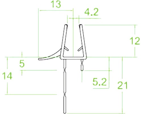 Waterafstotend profiel geschikt voor 5-6mm glas, lengte 2010 mm