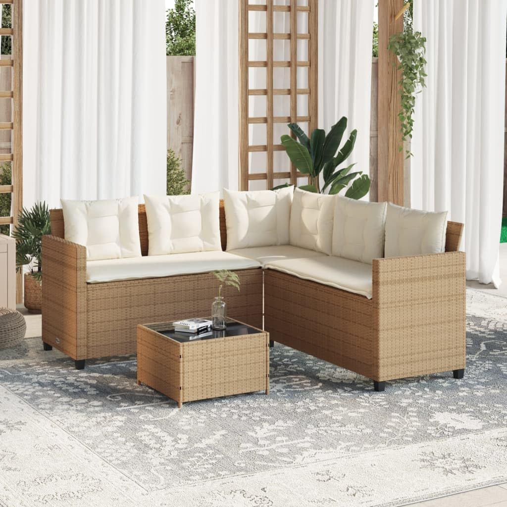 vidaXL Gartensofa in L-Form, Ecksofa mit Tisch Kissen, Lounge Set für Garten Terrasse, Sofa Garnitur Gartenmöbel, Beige Poly Rattan