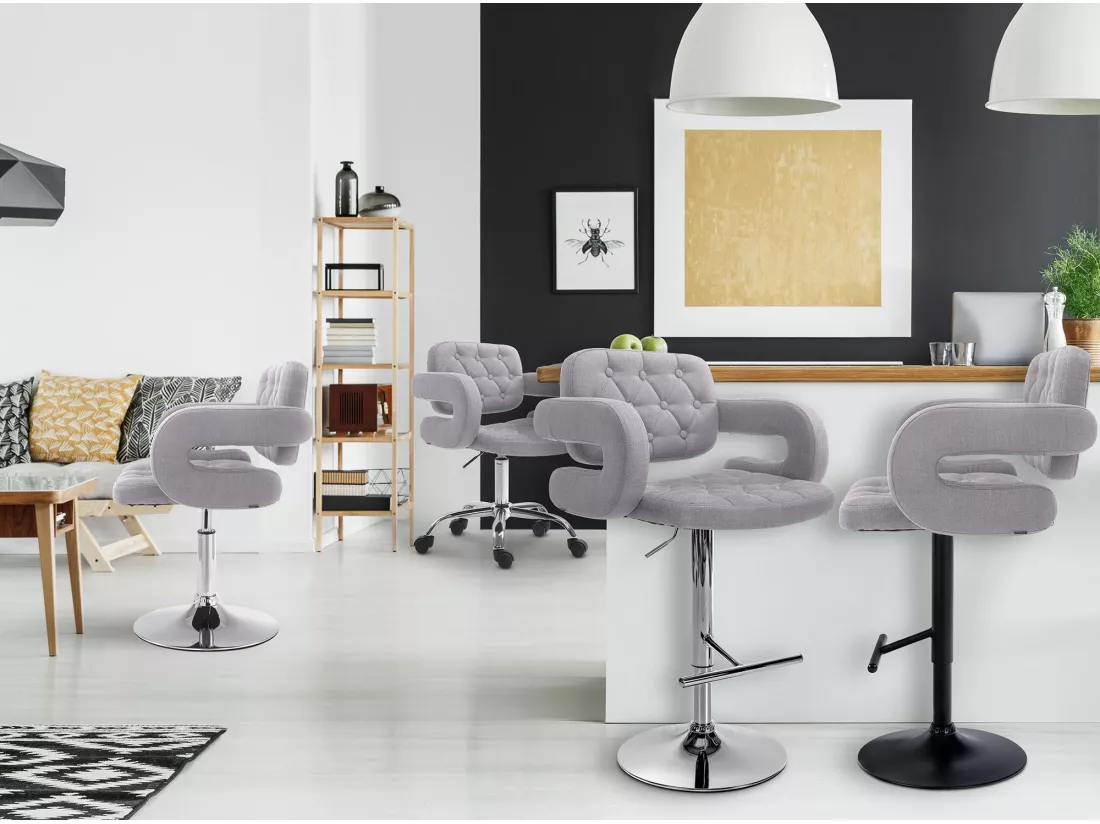 Chaise de bureau - Tissu & Métal chromé - Gris - Dublin