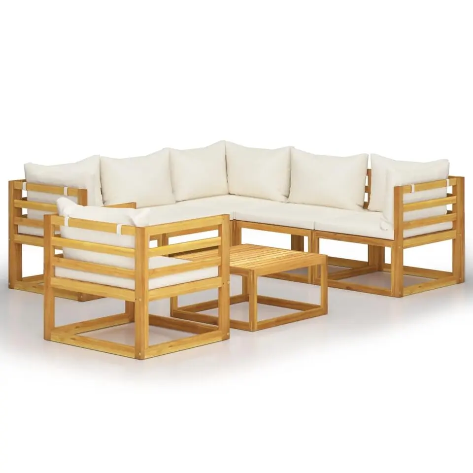 vidaXL - Tuinset - Crème - Acaciahout - 7 stuks - Met kussens