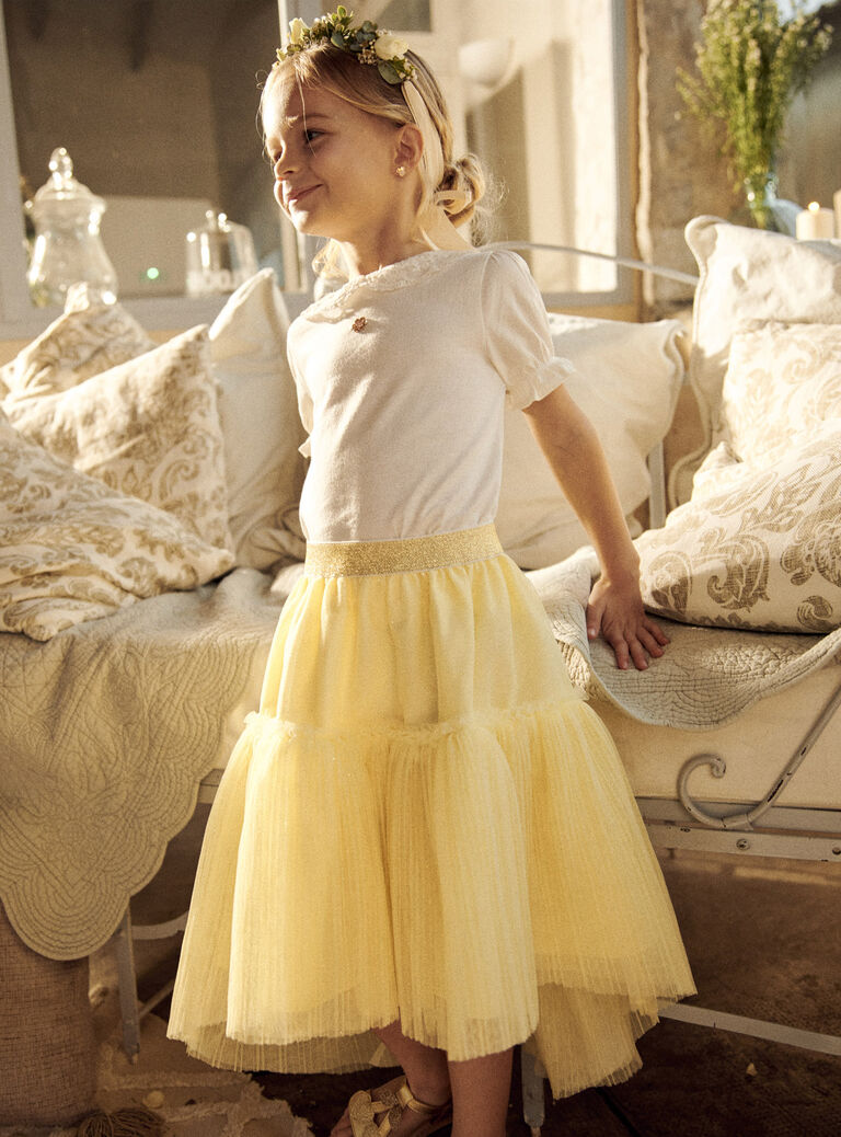Jupe jaune asymétrique en tulle paillettée