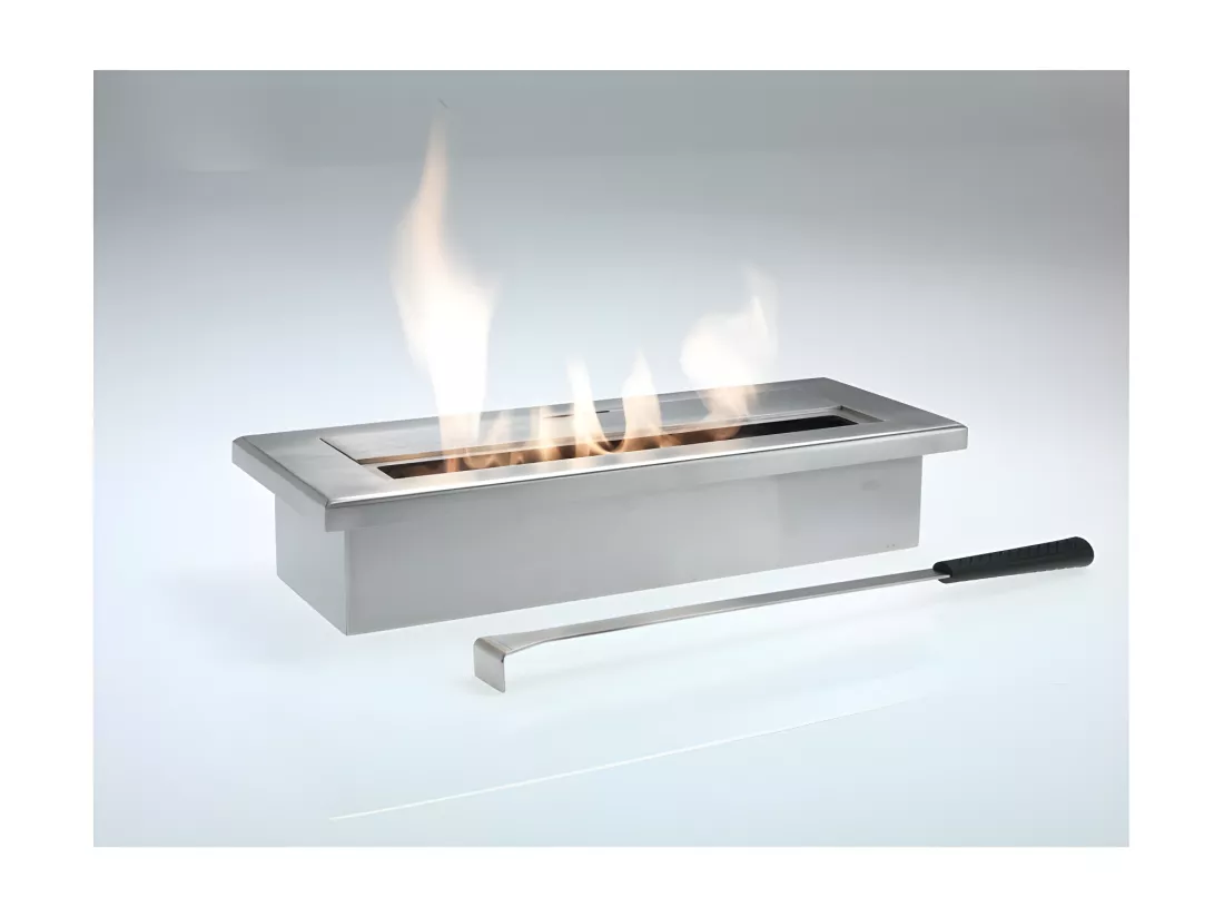 Table bio-cheminée design bioéthanol gris chrome 40 x 15 xh 8 cm