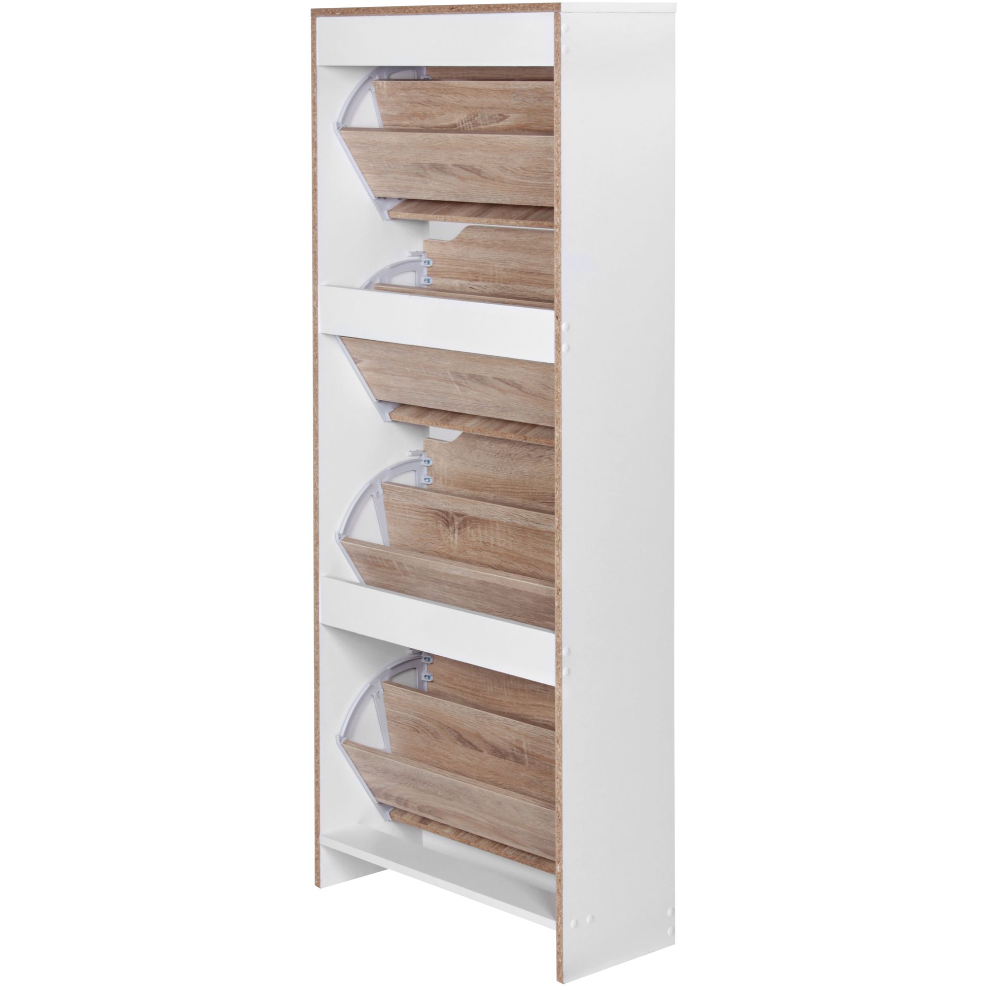 KADIMA DESIGN Schuhschrank 4 Fächer - 24 Paar Schuhe, Weiß und Sonoma Eiche, Robuste Spanplatte, KADIMA DESIGN