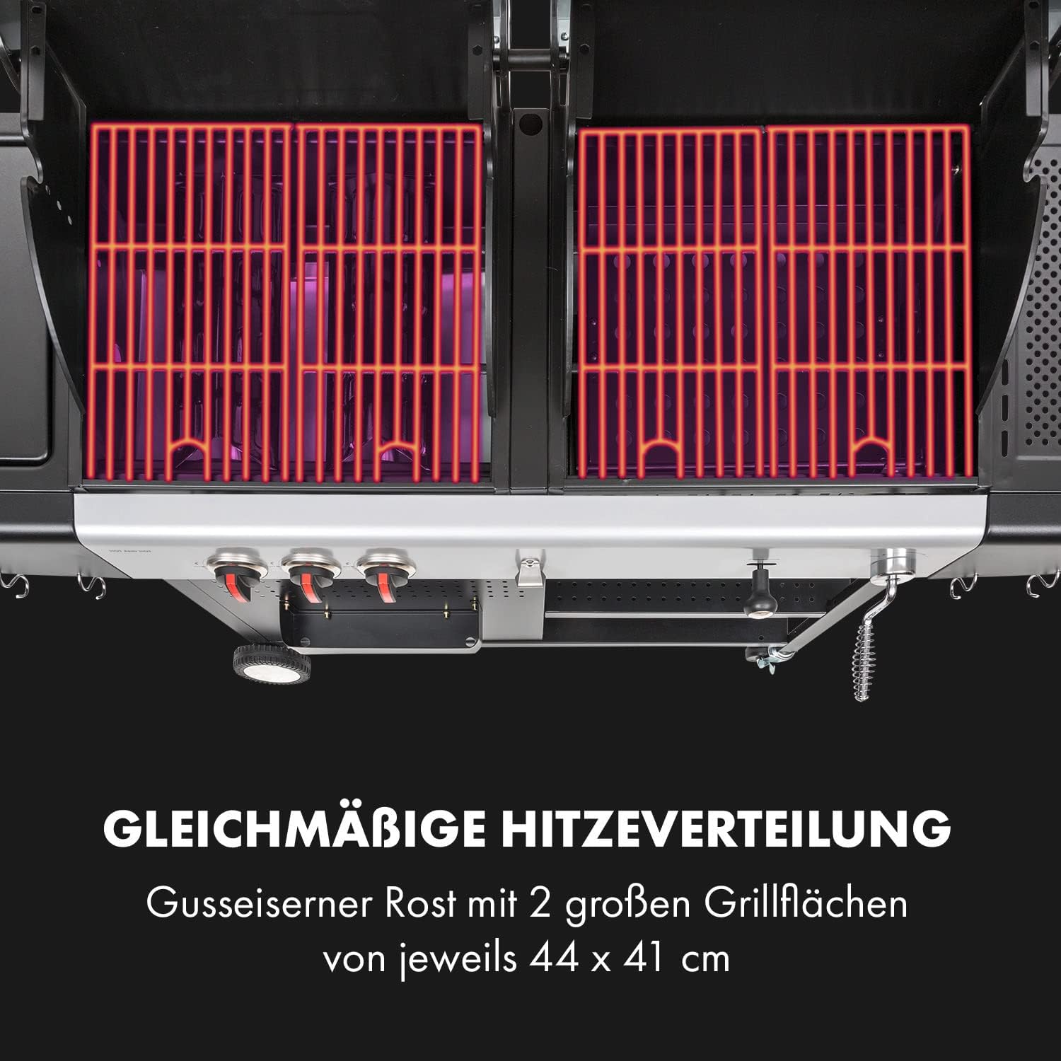 Klarstein Hot & Hot Kombigrill - 2in1-System: Gas-/Kohlegrill, 3 Edelstahlbrenner, Leistung: 8,5 kW, InstantReady Concept, für Gasflaschen bis 11 kg, Piezo-Zündung, pechschwarz