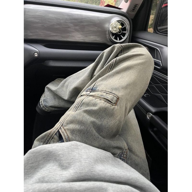 emeisa - Mid Rise Washed Loose Fit Cargo Jeans