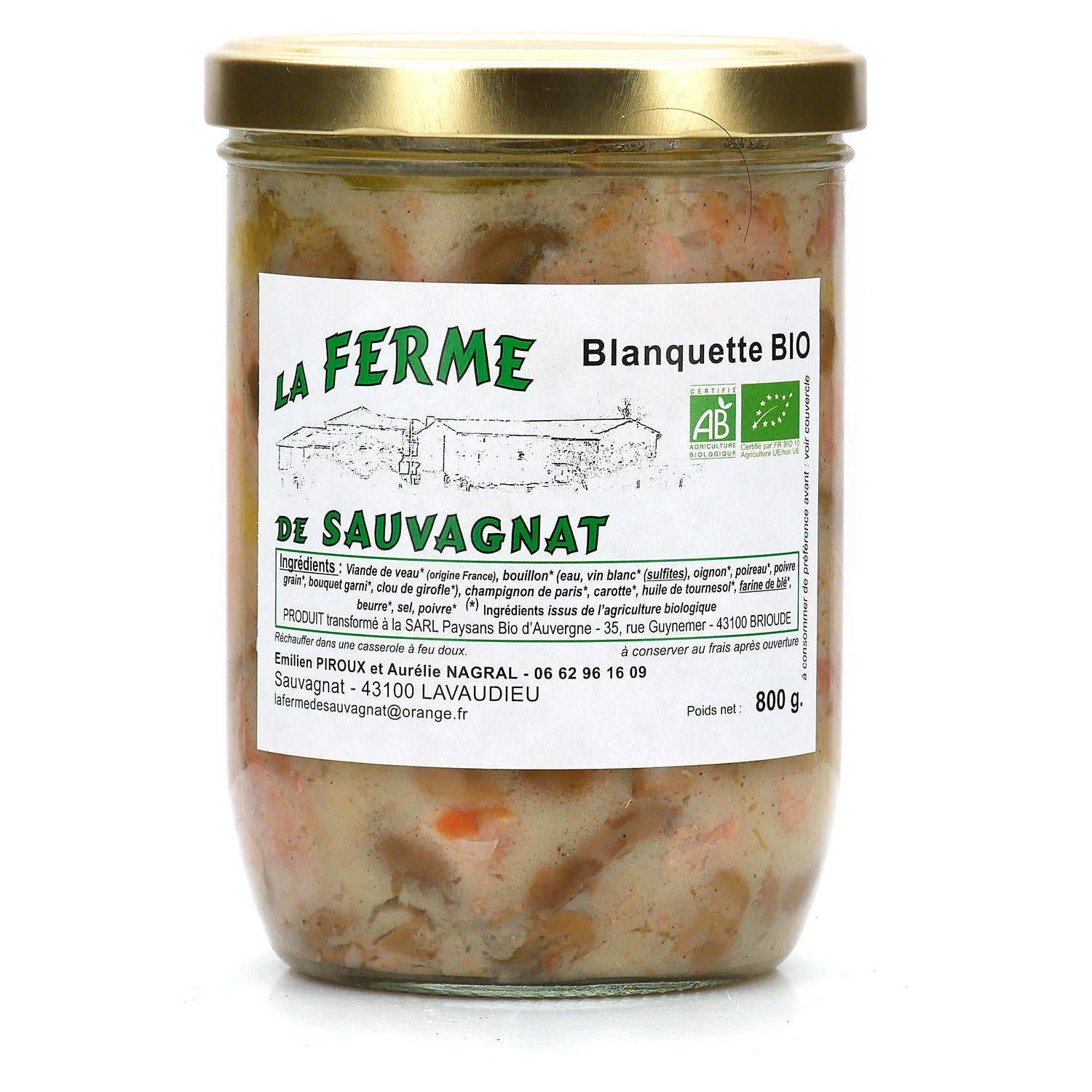 Blanquette de veau bio - La ferme de Sauvagnat