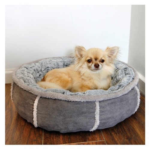 Cama para animais de estimação em formato de donut, cinza.