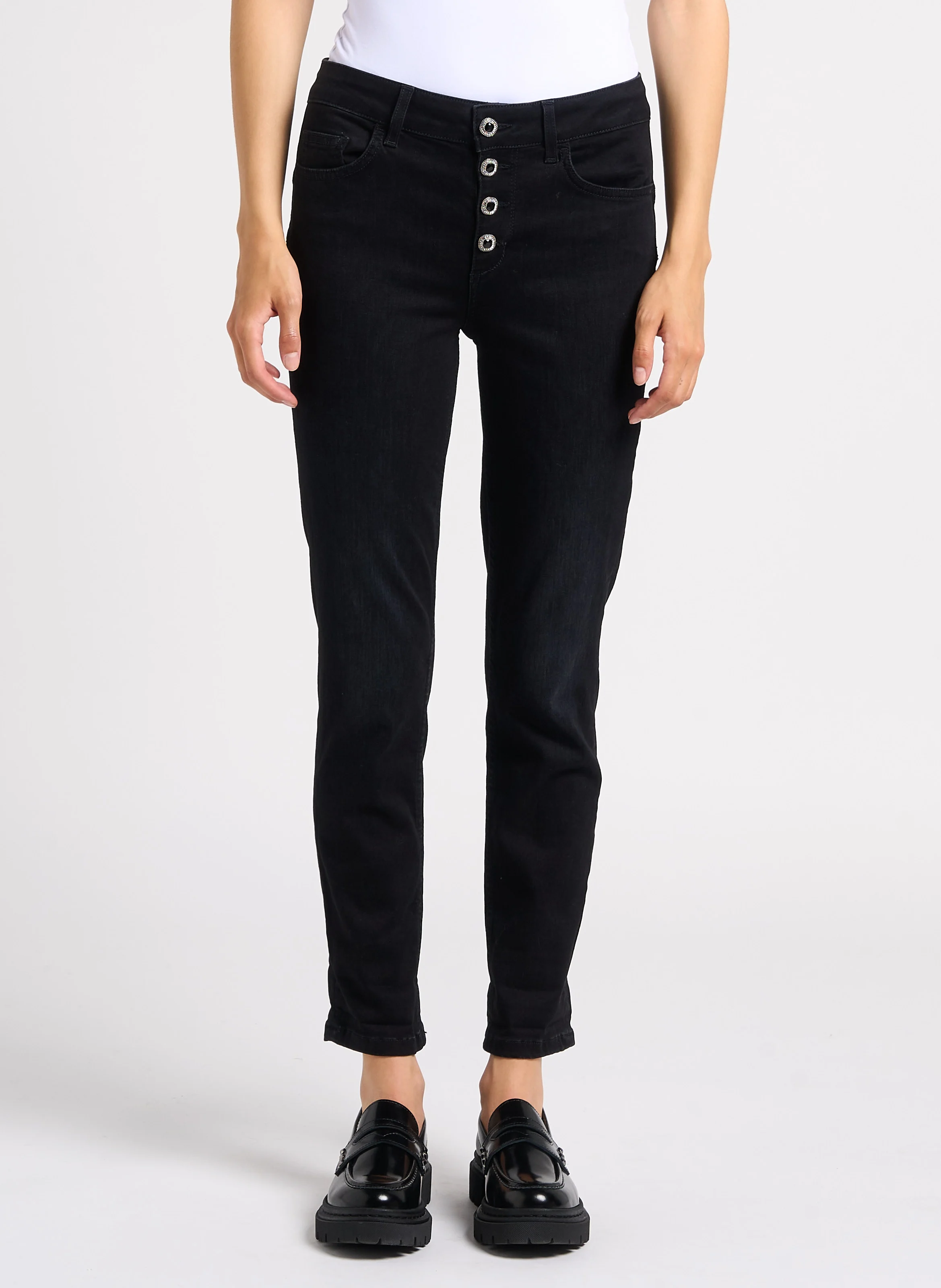 Pantacourt en jean taille haute | Noir