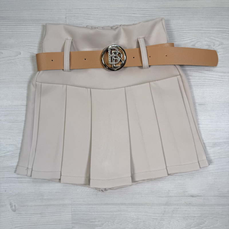 Luxury Pleated Skort with Belt - beige
