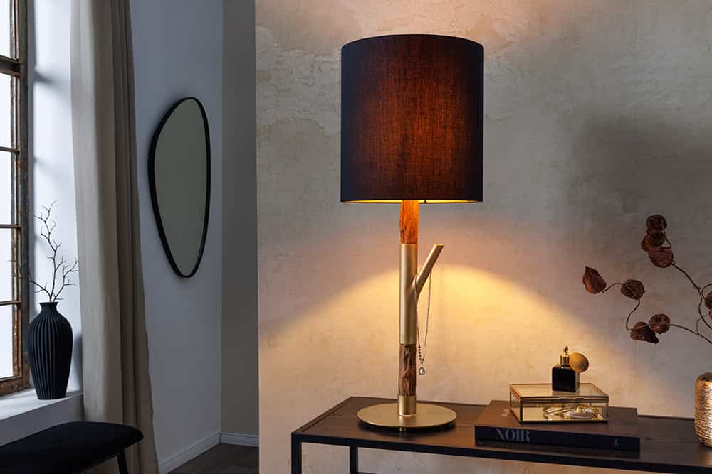 Tischlampe JEWELRY 75cm schwarz gold natur Eisenholz Massivholz