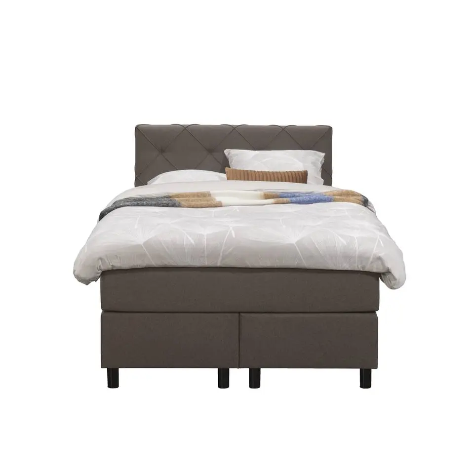 Boxspring Liv geruit - donkerbruin - 120x200 cm - ronde poot