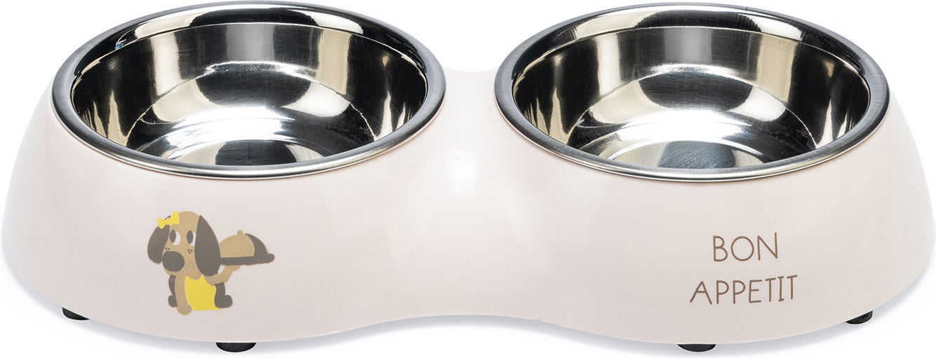 Beeztees hondenvoer en -drinkbak Binky roze 27 x 14 x 4,5 cm - 2x 160 ml