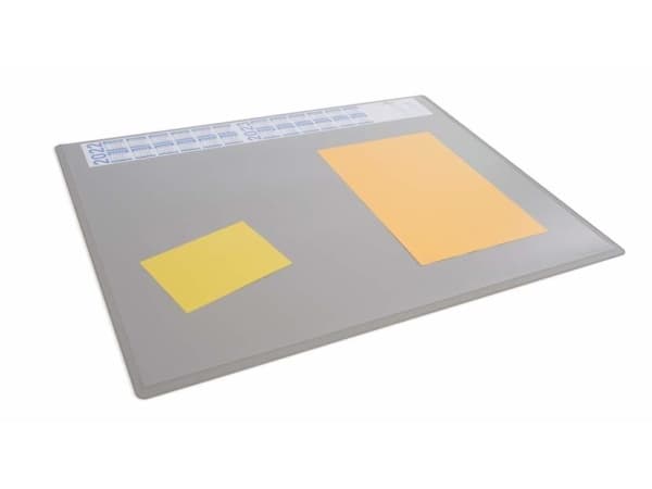 Skriveunderlag 650x500 mm grå med kalender og transparent dækplade PP