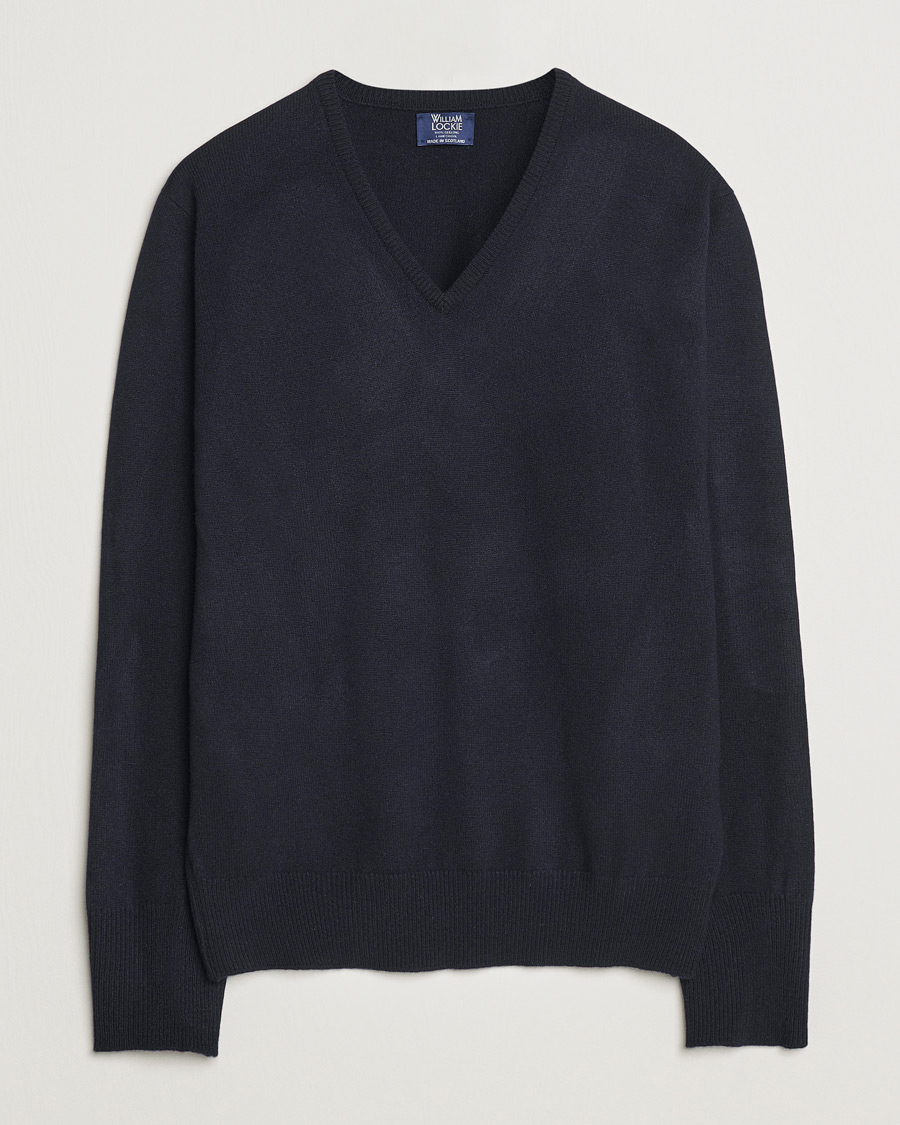 William Lockie Rob Lambswool V-Neck Navy