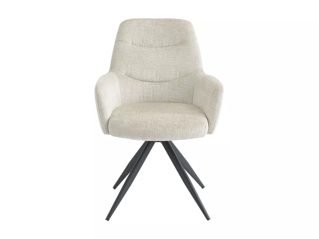 Lot de 2 chaises avec accoudoirs en tissu texturé et métal noir - Crème - JENANE
