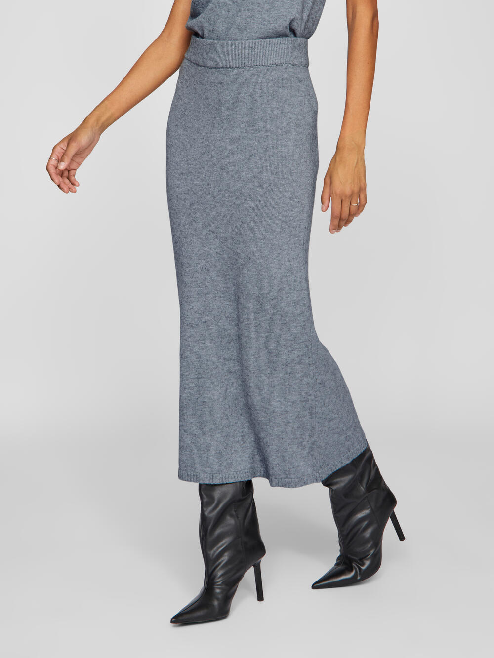 Vila  Vililo Ancle striknederdel - Medium Grey Melange