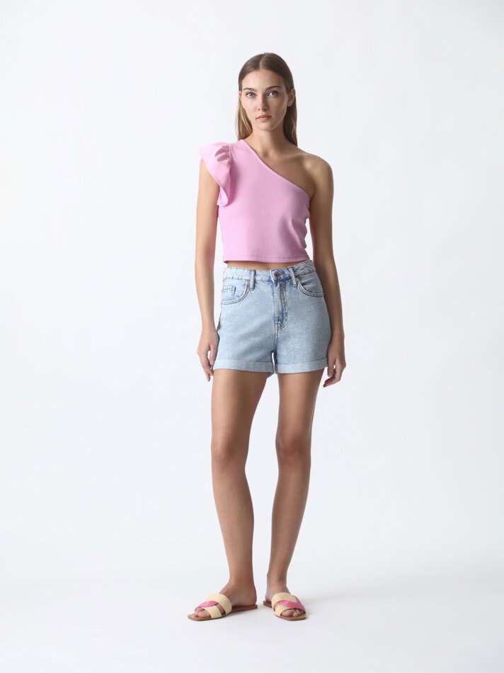 Top assimétrico com babado - Rosa