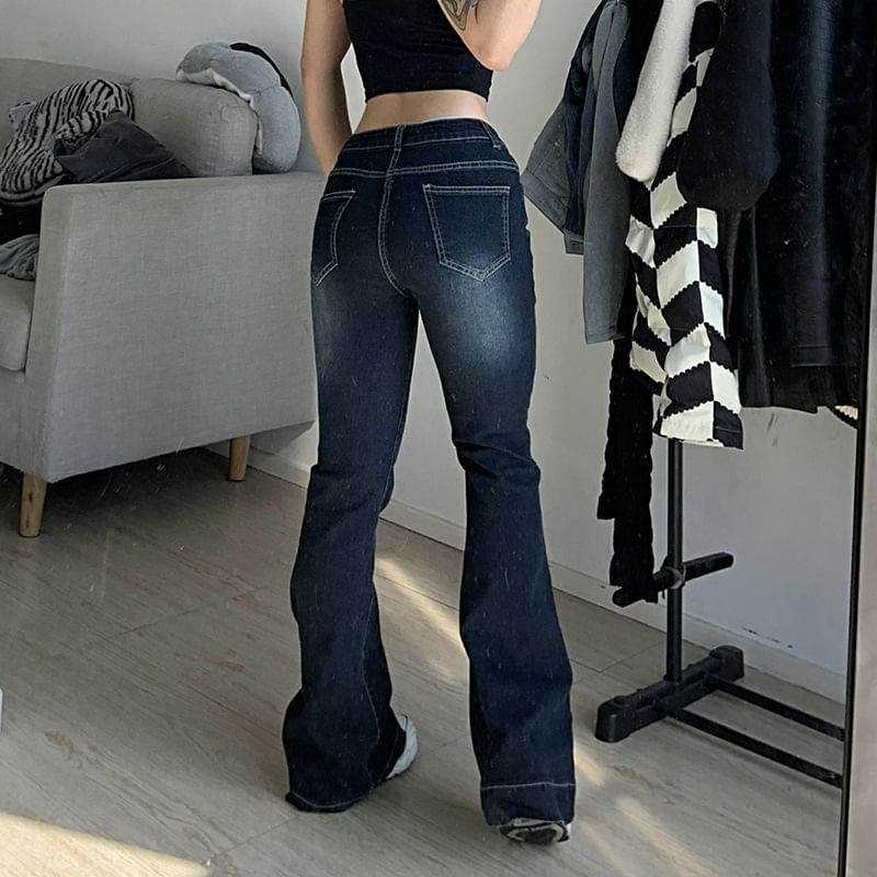 Sosana - Low Waist Washed Boot-Cut Jeans