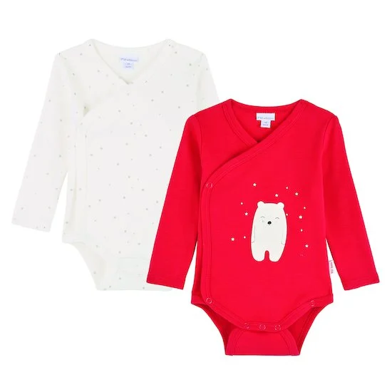 Noël Lot de 2 bodies manches longues   rouge et blanc        de               P'tit bisou