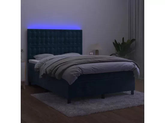Sommier tapissier matelas et LED Bleu foncé 140x190 cm Velours