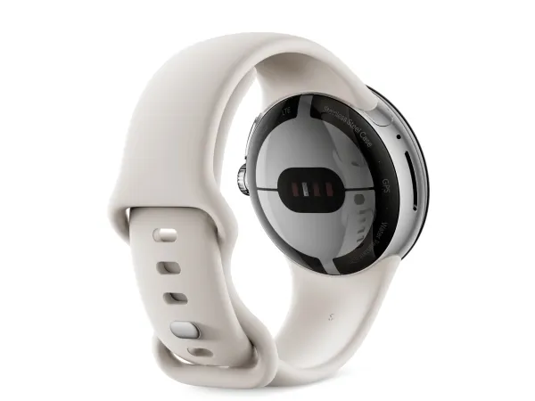 Google Pixel - Poleret sølv - smart ur med aktivt bånd - fluoroelastomer - kridt - båndstørrelse: L - 32 GB - Bluetooth, Wi-Fi, NFC - 36 g