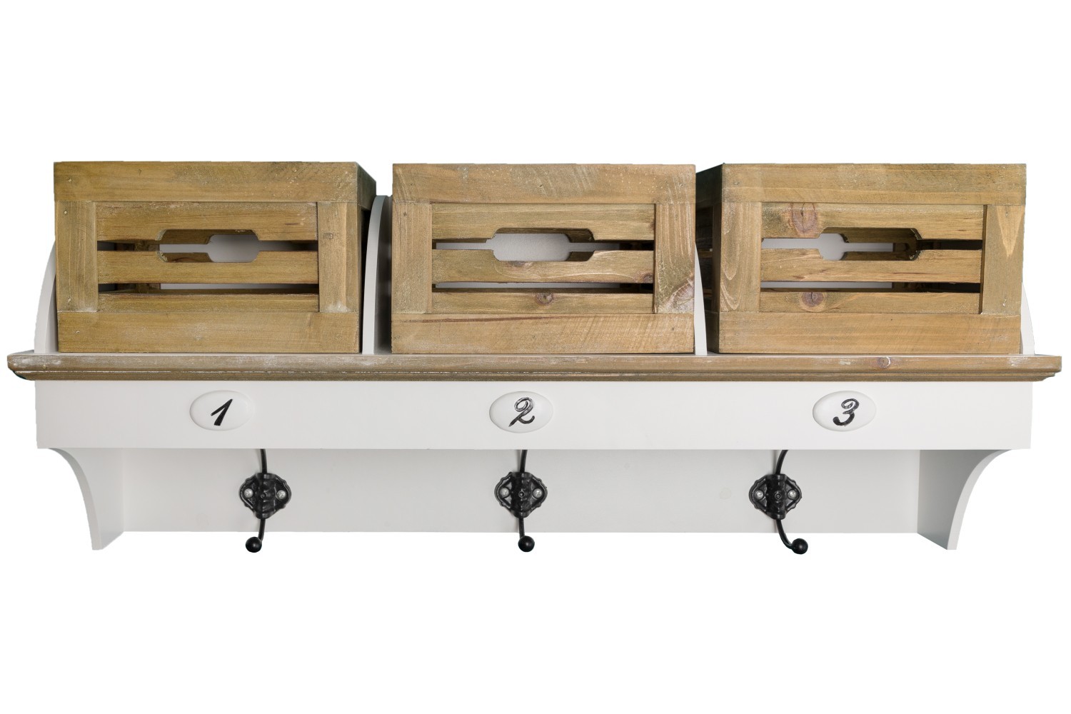 Garderobe PROVENCE - weiß-Holz - mit 3 Holzkörben